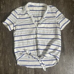 Equipment Femme Short Sleeve Cotton Blouse Waist Tie Striped XS Collar Blue